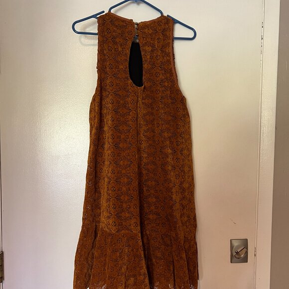 Anthropologie Maeve Faux Suede Cutout Swing Mini Dress Tan Brown Size 8 - Picture 2 of 7